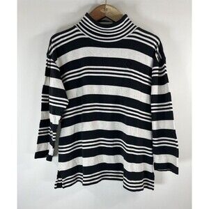 Vintage Liz Clairborne Liz Sport Turtleneck Shirt Top Large Cotton Stripe 90s
